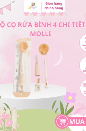 Bộ Cọ Rửa Bình Sữa Molli  Silicon 4 Chi Tiết – Dụng Cụ Làm Sạch Bình Sữa Cho Bé