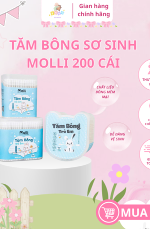 Tăm Bông Cho Trẻ Sơ Sinh Molli 200 Que – Mềm Mại